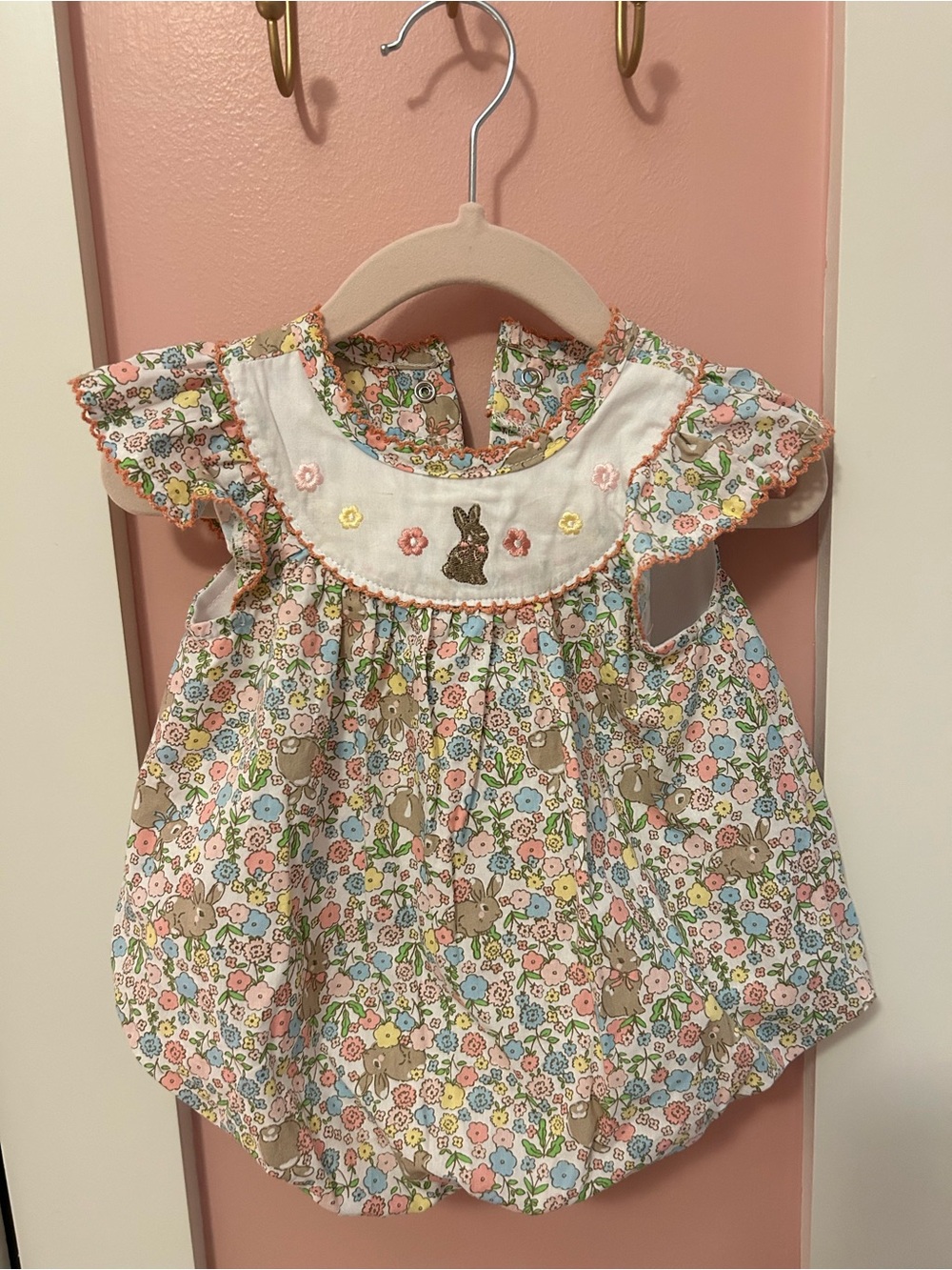 Floral Bunny Baby Bubble Dress with Embroidered Yoke